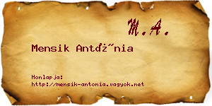Mensik Antónia névjegykártya